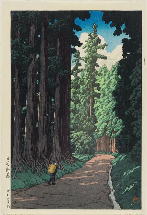 Kawase Hasui: The Road to Nikkô (Nikkô gaidô) - Museum of Fine Arts - Ukiyo-e Search Kawase Hasui, Asian Landscape, Erin Hanson, Images D'art, Arte 8 Bits, Japanese Art Prints, Japanese Artwork, Japanese Poster, Art Japonais