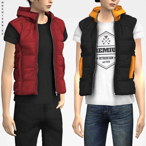 Mochizen CC | Sims 4 | T-Shirt and Vest Male CC Sims 4 Vest Male, Sims 4 Cc Male Vest, Sims 4 Vest, Sleevless Jacket, Sims Clothes, Sims 4 Download, Puff Vest, Male Clothes, The Sims 4 Download