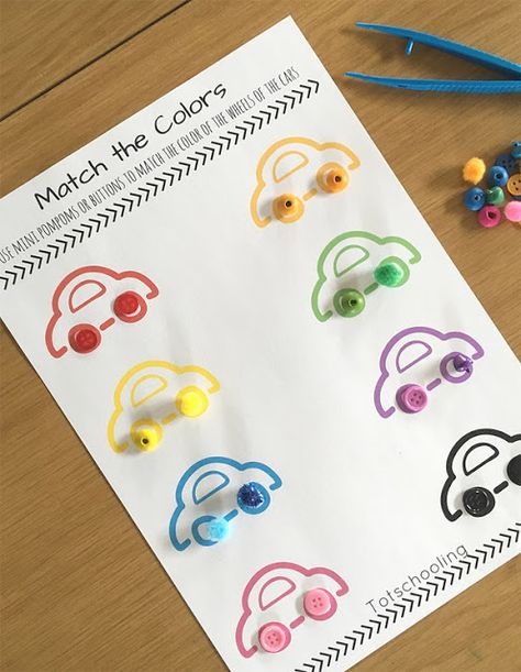 Cars Color Matching & Fine Motor Activity | Totschooling - Toddler, Preschool, Kindergarten Educational Printables 3k Curriculum, Cars Preschool, Transportation Preschool Activities, Transportation Theme Preschool, Cars Color, Transportation Activities, Car Activities, Toddler Lessons, Transportation Crafts