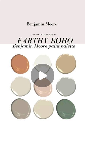 Ilaria • Interior Designer • Paint Color Consultant on Instagram: "Earthy Boho Benjamin Moore paint colors palette" Benjamin Moore Boho Color Palette, Earthy Boho Color Palette, Designer Paint Colors, Benjamin Moore Paint Colors, Color Consultant, Colour Consultant, Paint Colors Benjamin Moore, Benjamin Moore Paint, Paint Color Palettes