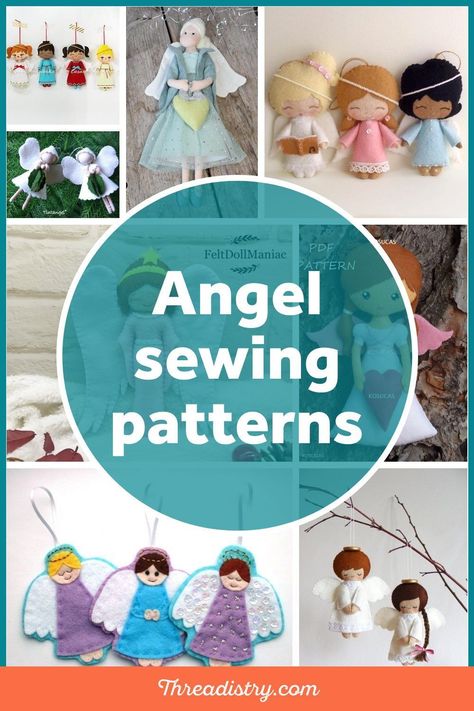 The cutest collection of angel sewing patterns - whether you're looking for a tree topper, ornament or doll. There are felt and fabric options, just perfect for your DIY Christmas. Angel Patterns Sewing, Felt Angel Ornaments Free Pattern, Xmas Angels To Make, Angel Patterns Printable, Felt Angel Pattern, Felt Angel Ornaments, Christmas Angels Diy, Diy Christmas Angel Ornaments, Diy Angel Ornaments