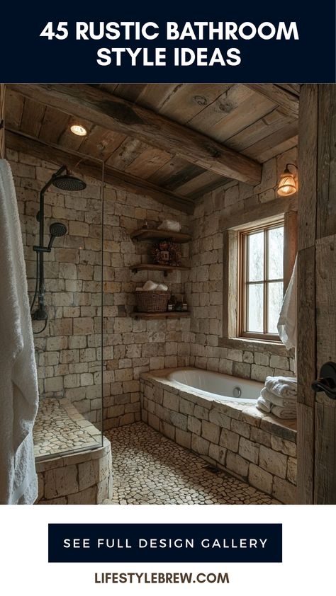 Discover 45 rustic bathroom style ideas perfect for creating a cozy sanctuary in your home. This collection highlights the beauty of natural materials, vintage accents, and DIY charm to enhance your personal space. From reclaimed wood decor to soft textiles, find inspiration to transform your bathroom into a warm retreat. Whether you're focusing on farmhouse chic vibes or seeking functional setups, you’ll find designs that encourage both renewal and tradition. Start your adventure in rustic elegance today and make your bathroom a woodland escape. Cabin Bathroom Ideas Rustic, Bathroom Style Ideas, Rustic Style Bathroom, Large Shower Tile, Nature Inspired Bathroom, Rustic Bathroom Ideas, Reclaimed Wood Vanity, Reclaimed Wood Decor, Rustic Toilets