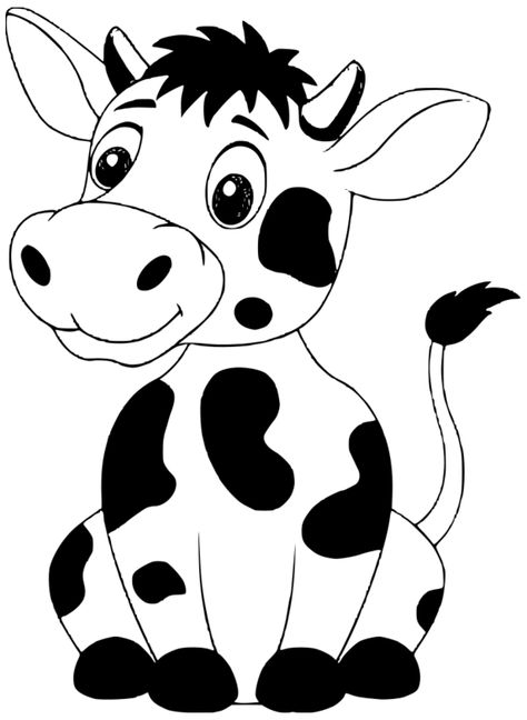 Cow Line Art, Farm Animals Svg, Cricut Animals, Baby Flash Cards, Free Coloring Pages For Kids, Kids Animals, Animal Stencil, Cartoon Cow, Applique Templates