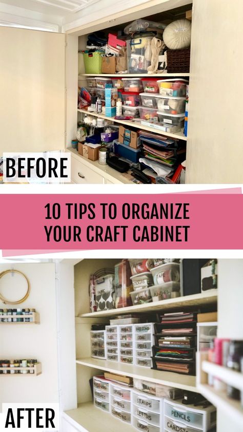 Make Labels, Craft Closet Organization, Craft Cupboard, Craft Closet, Tips For Organizing, Craft Cabinet, Scrapbook Organization, Organize Craft Supplies, Dream Craft Room