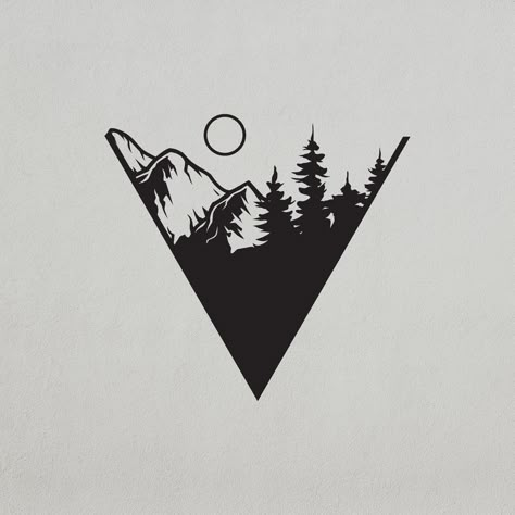 Mountains and trees are one of the greatest views in our completely biased opinion. Add this unique V-shaped mountain art decal to your home, dorm, or office. HIGH-QUALITY VINYL Printed on 3M vinyl DURABLE & VERSATILE APPLICATION Place on walls, windows, and other flat surfaces Use for indoor and outdoor application MULTIPLE SIZES Choose between 3 perfect sizes Easy to install on your desired surface. MADE IN THE USA Printed, packaged, and shipped from Ann Arbor, Michigan Nationally sourced mate Small Add On Tattoos, Mountain And Tree Tattoo, Henna For Boys, Moutain Tattoos, Michigan Tattoos, Travel Tattoos, Mountains And Trees, Clever Tattoos, Shape Tattoo