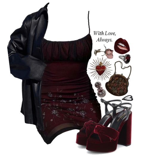 Dark In Love Clothing, Dark Valentines Aesthetic Outfit, Dark Valentines Outfit, Dark Lovecore Aesthetic Outfit, Dark Romance Outfit, Lovecore Aesthetic Outfit, Lizzie Hearts, Lovecore Aesthetic, Dark Love