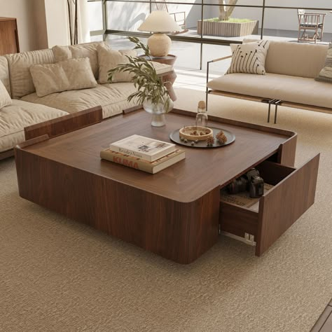 French modern walnut color solid wood coffee table, let you feel different cozy life! The appearance of the coffee table is made of high-quality walnut venner, the surface texture is clear, and it looks like the overall lines are round and smooth, presenting the original beauty. Featuring a double-drawer layout, this coffee table provides convenient storage while maintaining both practicality and beauty. The tabletop has a concave design, which effectively prevents items from slipping off, while Dining Room Coffee Table, Living Room Affordable Decor, 42 Inch Square Coffee Table, Grey Sofa Brown Coffee Table, Game Storage Coffee Table, Modern Ottoman Coffee Table, Oak Center Table, Kid Friendly Coffee Table With Storage, Reversible Ottoman Coffee Table