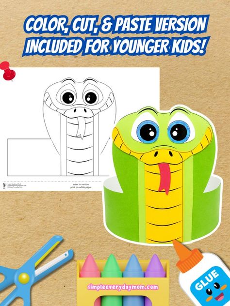 Snake Headband Craft For Kids(Free Template) Snake Headband For Kids, Snake Headband, Snake Crafts, Tissue Paper Crafts, Headband Crafts, Kids Craft Supplies, Paper Bag Puppets, Name Crafts, How To Make Headbands