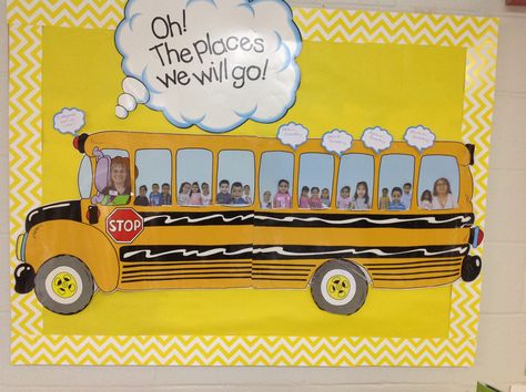 School bus bulletin board Field Trip Bulletin Board Ideas, School Bus Door Decoration, School Bus Classroom Door, Bus Bulletin Board, School Bus Classroom Decoration, Bus Bulletin Board Ideas, Magic School Bus Classroom Theme, Back To School Bus Bulletin Board, School Bus Bulletin Board