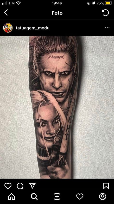 Joker Shoulder Tattoo, Harley Quinn And The Joker Tattoo, Harley Quinn Tattoo Ideas For Women, Harley Quinn Joker Tattoo, Joker Harley Quinn Tattoo, Harley Quinn And Joker Tattoo, Harley Queen Tattoo, Tattoo Harley Quinn, Tattoos Gang