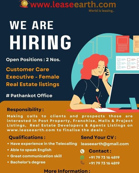 We're Hiring! Job Profile : Telecaller Vacancies : 02 Expected Salary : Rs. 7,000 - Rs 12,000 #leaseearth #jobs #linkedin Service Advisor, Job Vacancy, Front Office, We Are Hiring, We're Hiring, Jobs Hiring, Real Estate Development, Marketing Manager, Speaking English