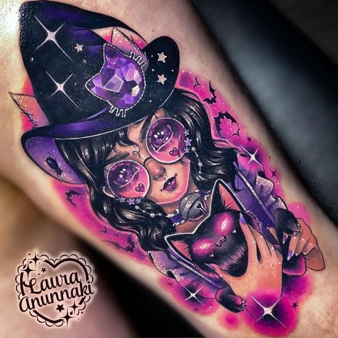 Laura Annunaki, Witches And Cats, Chibi Sakura, Laura Anunnaki, Gem Tattoo, Bright Tattoos, Jewel Tattoo, Rainbow Tattoos, Diamond Tattoos