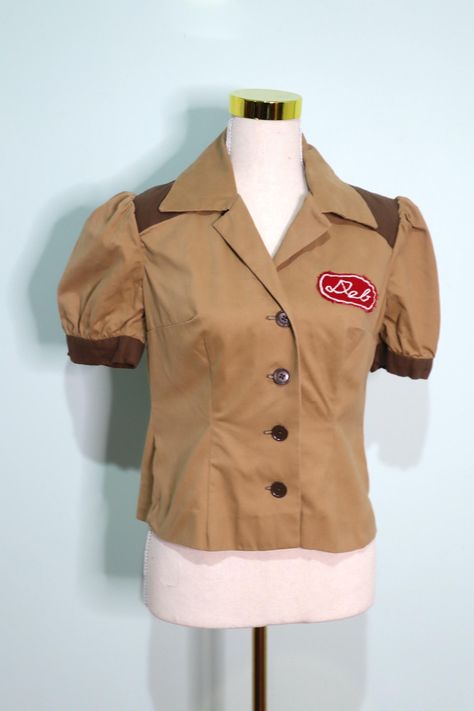 Vintage 1940s 1950s Style Diner Costume , Beige Waitress Blouse, American Diner Female Name Uniform, 1940s Cos Play Costume-  Size S Retro Diner Outfit, Diner Waitress Aesthetic, Diner Costume, Waitress Uniform, Costume Beige, American Diner, Retro Diner, Cos Play, Female Names