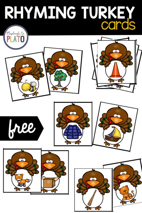 Rhyming Activity Preschool, Thanksgiving Dramatic Play Center, Thanksgiving Week Activities Kindergarten, Turkey Playdough, Preschool Rhyming Activities, Thanksgiving Activities For Prek, Thanksgiving Small Group Activities, Thanksgiving Circle Time Activities, Thanksgiving Lessons For Preschool