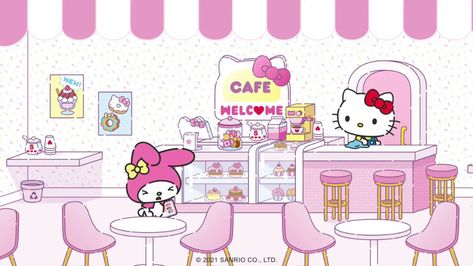 Hello Kitty House Cartoon, Animated Hello Kitty Gif, My Hello Kitty Cafe, Hello Kitty Cafe Toy, Hello Kitty Mug Set, Thumbs Down, Craft Video, Kitty Cafe, Melody Hello Kitty