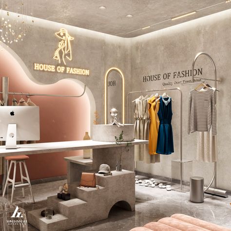 𝐇𝐨𝐮𝐬𝐞 𝐎𝐟 𝐅𝐚𝐬𝐡𝐢𝐨𝐧 𝐁𝐨𝐮𝐭𝐢𝐪𝐮𝐞 :: Behance Clothes Showroom, Fashion Store Design, Store Design Boutique, Retail Interior Design, Store Concept, Store Layout, Boutique Interior Design, Store Interiors, Store Design Interior