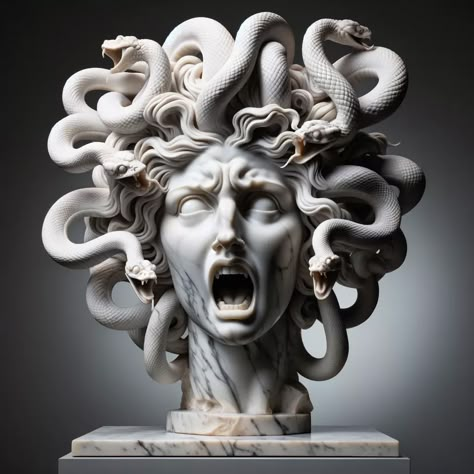 Medusa Statue Sculpture, Medusa Sculpture, Medusa Statue, Medusa Artwork, Greek God Tattoo, Zeus Tattoo, Medusa Tattoo Design, Medusa Art, Statue Tattoo