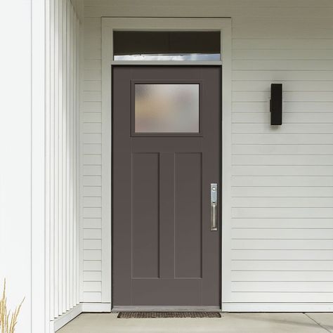 Bring the beautiful look of wood and the performance of fiberglass to your home with the Masonite Fiberglass Entry Door. Engineered to last a lifetime, these high-performance surface doors feature high-definition profiles for added architectural interest. Designed with an energy saving polyurethane door core, the maintenance-free proprietary fiberglass construction provides maximum protection and durability. Masonite 36-in x 80-in Fiberglass Craftsman Left-Hand Inswing Timber Gray Painted Prehun Bungalow Front Door, Door Core, Fiberglass Entry Doors, Front Facade, Contemporary Front Doors, Front Door Entrance, House Doors, House Remodel, Entry Door