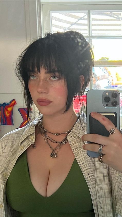 Billie Eilish, Bangs, A Woman, Green, Hair