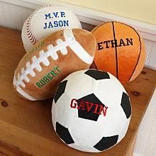 Plush Sport Balls $24.99 Soccer Pillow, Organizing Room, Basketball Pillow, Football Pillow, Sports Nursery Theme, Football Pillows, Sports Room Decor, Sports Bedding, Sports Nursery