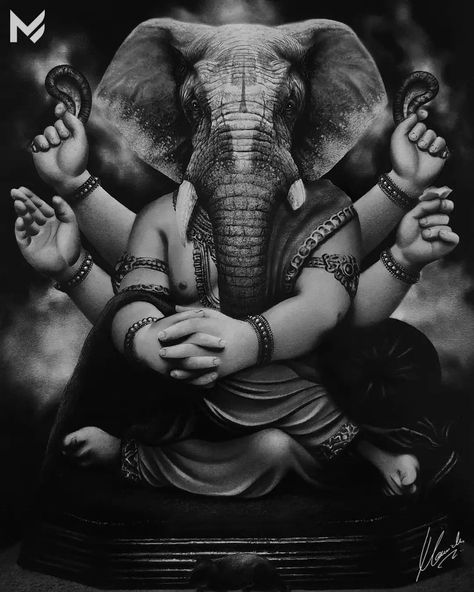 Ganesha Art Illustration, Ganesha Sketch, Portrait Drawing Tips, Text Portrait, Canvas Art Painting Abstract, Pencil Drawings Of Flowers, Buddhist Art Drawing, Learn To Sketch, Ganesh Art Paintings