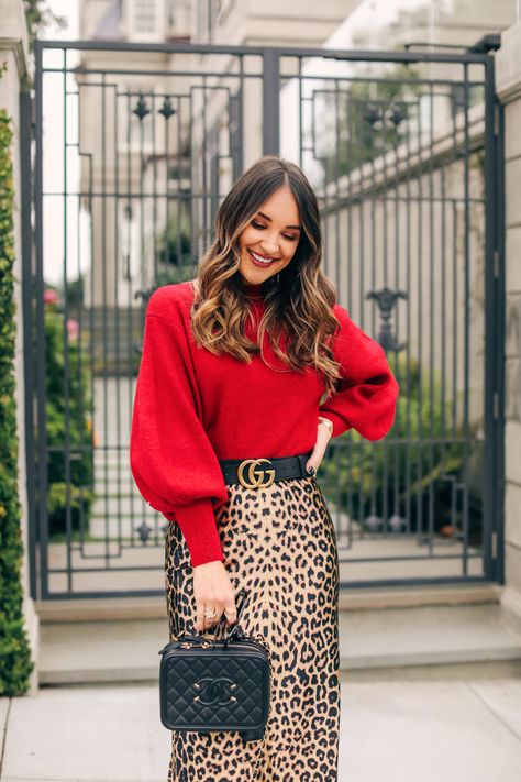 Red and leopard print with black Chanel filigree #holidayoutfit #winterfashion #outfitideas #chanel Belt Dress Outfit, Gucci Belt Outfit, Office Holiday Party Outfit, Holiday Party Outfit, Black Women Fashion, Red Outfit, Gucci Belt, Ladies Dress Design, Outfit Casual