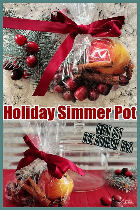 Easy Simmer Pot Gift, Holiday Simmer Pot Gift Diy, Simmer Pot Potpourri Gift, Stovetop Simmer Pot, Simmer Pot Gift Recipes, Holiday Stovetop Simmer, Stovetop Popourie Gift, Simmer Pot Instructions Printable, Diy Simmer Pot Recipes