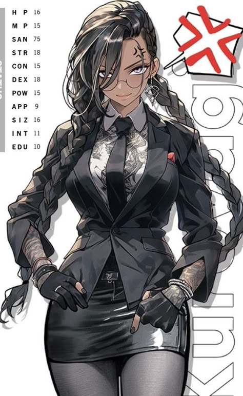 Anime Business Women, Anime Woman In Suit, Punk Female Character Design, Anime Suit, Suit Drawing, Tomboy Art, Woman In Suit, Anime Black Hair