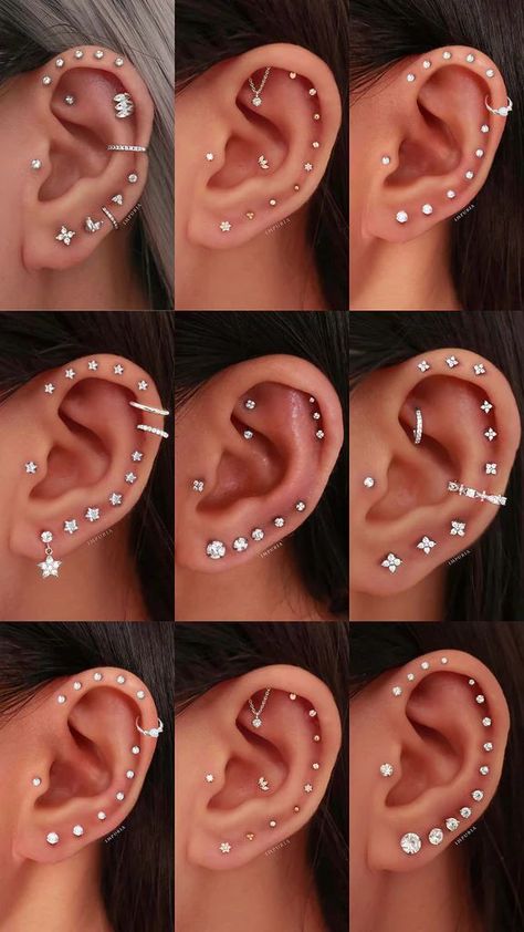 Ear Curation Ideas, Earring Stack Ideas, Impuria Ear Piercing, Ear Piercings Ideas, Best Wedding Shoes, Shoes For Brides, Ear Curation, Unique Ear Piercings, Piercings Ideas