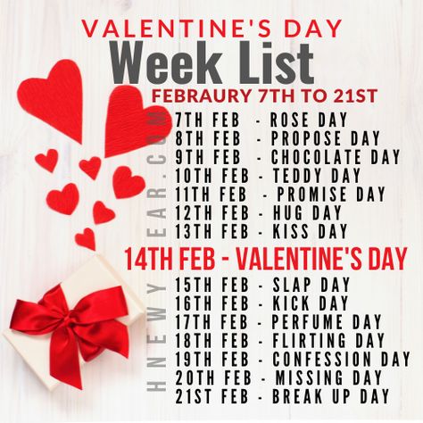 Valentine's Week List 2024 | Dates Schedule | February Days List February Special Days List 2024, February Days List, Valentine Day Week List, Flirting Day, February Days, Bad Valentines, What Day Is Today, Valentine Week, Valentine Day List