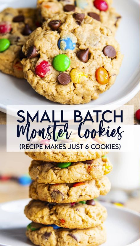 Peanut Butter And Oatmeal Cookies, The Best Monster Cookie Recipe, Peanut Butter And Oatmeal, Cookies For Two, Small Batch Cookie Recipe, Small Batch Cookies, Monster Cookie Bars, Monster Cookies Recipe, Small Batch Baking