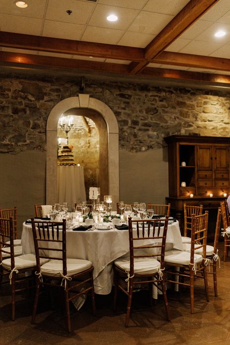 Wine Cellar Wedding Reception at Inn On The Twenty Wine Cellar Wedding Reception, Round Tables Wedding, Wine Cellar Wedding, Cellar Wedding, Niagara Wedding, Beautiful Wedding Reception, White Linens, Tables Wedding, Elegant Wedding Venues