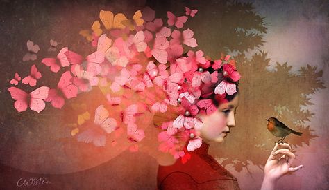 Friendship 2 by Catrin Welz-Stein Catrin Welz Stein, Friendship Canvas, Christian Schloe, Friendship Art, Portrait Male, Illustration Kunst, Flowers In Her Hair, Bird Canvas, Art Et Illustration