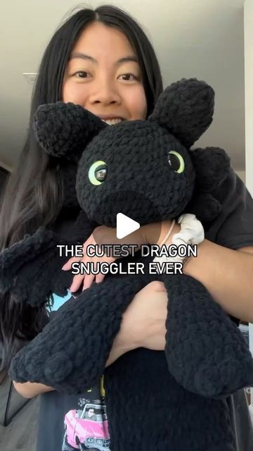 Genna Tatu on Instagram: "Had to show off this adorable night fury again! The cutest dang thing I’ve ever made 🥺 Also, Im wearing shorts lol my tshirt is just oversized 😂😂  Pattern by the amazing @redmills_crochet  Eyes by @3jshandcrafts    #crochet #dragon #fury #amigurumi" Crochet Night Fury, Crochet Toothless Pattern, Night Fury Crochet Pattern Free, Crochet Dragon Pattern Free Night Fury, Crochet By Genna, Crochet Dragon Pattern Free, Amigurumi Dragon Free Pattern, Toothless Pattern, Crochet Dragons