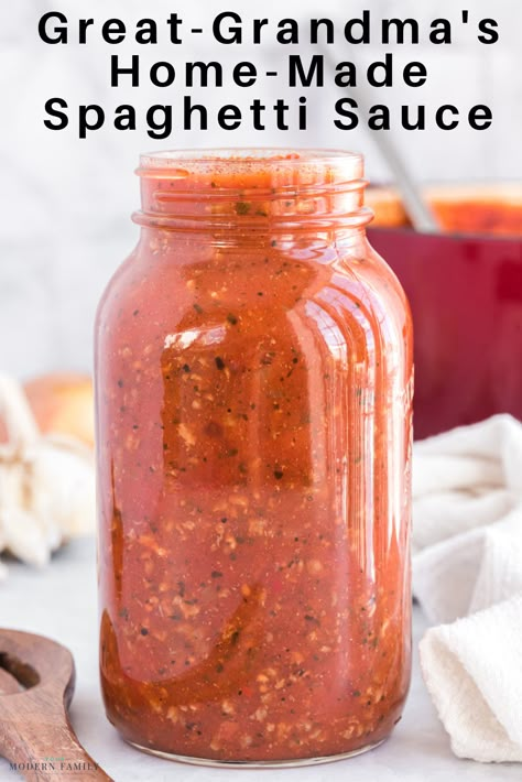 Great-Grandma's Homemade Spaghetti Sauce This is the best recipe, passed down to me, using ingredients you probably have in your pantry right now. It is so good and so easy. The house smells fantastic, too, when it's simmering on the stove. :) Great Grandmas Homemade Spaghetti Sauce, Grandmas Pasta Sauce, Grandmas Homemade Spaghetti Sauce, Home Made Spaghetti Sauce, Spaghetti Sauce Homemade, Canning Homemade Spaghetti Sauce, Italian Spaghetti Sauce, Homemade Spaghetti Sauce Easy, Homemade Spaghetti Sauce Recipe