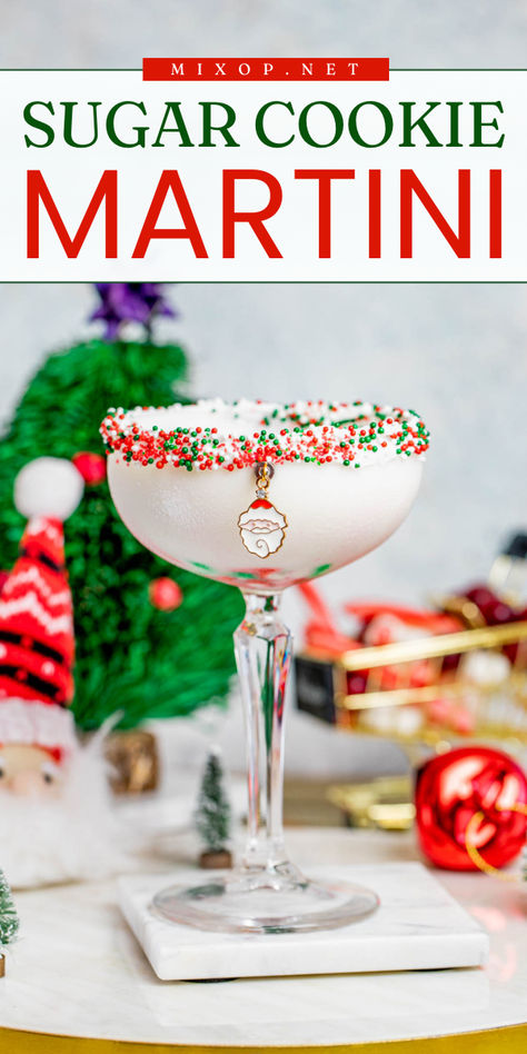 Celebrate the holidays with this Sugar Cookie Martini Recipe! This easy holiday drink is a festive Christmas cocktail inspired by the classic taste of sugar cookies, featuring creamy, sweet, rich vanilla flavors, and garnished with sprinkles. It’s the festive treat you need this season! Christmas Sugar Cookie Martini, Christmas Cookie Cocktail Holiday Drinks, Sugar Cookie Martini Recipe Easy, Sugar Cookie Martini With Rumchata, Cheesecake Martini Recipe, Sugar Cookie Cocktail Recipe, Cute Christmas Drinks Alcohol, Christmas Cookie Drink, Sugar Cookie Espresso Martini