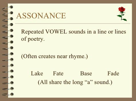 Assonance Assonance Examples, Poetic Devices, English Quiz, Teaching English Grammar, Vowel Sounds, Figurative Language, English Literature, Writing Poetry, Grade 5