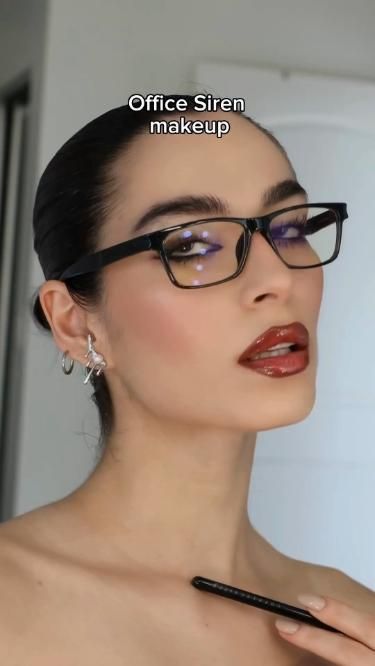 Office Siren Makeup Tutorial, Office Siren 2000s, Glam Makeup With Glasses, 2000 Office Siren, Office Siren Makeup Black, Y2k Office Siren, Office Siren Hair, 2000s Office Siren, Office Siren Makeup