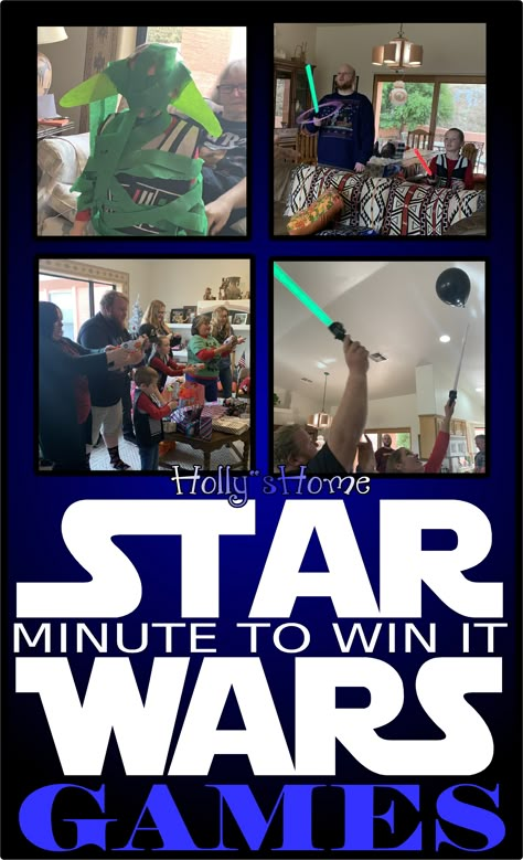 Classic Star Wars Minute to Win it games.  #StarWars #minutetowinit #HollysHome #StarWarsMinuteToWinIt Star Wars Party Games, Star Wars Activities, Star Wars Themed Birthday Party, Yoda Party, Star Wars Classroom, Star Wars Theme Party, Star Wars Crafts, Minute To Win, Classic Star Wars