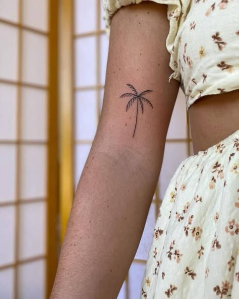 1. A fine-line palm tree tattoo Palm Tree Tattoo Ideas, 11:11 Tattoo Ideas, Tree Line Tattoo, Tree Tattoo Ideas, Tree Sleeve Tattoo, Twin Tattoos, Blackwork Tattoos, Palm Tattoos, Tree Tattoo Designs