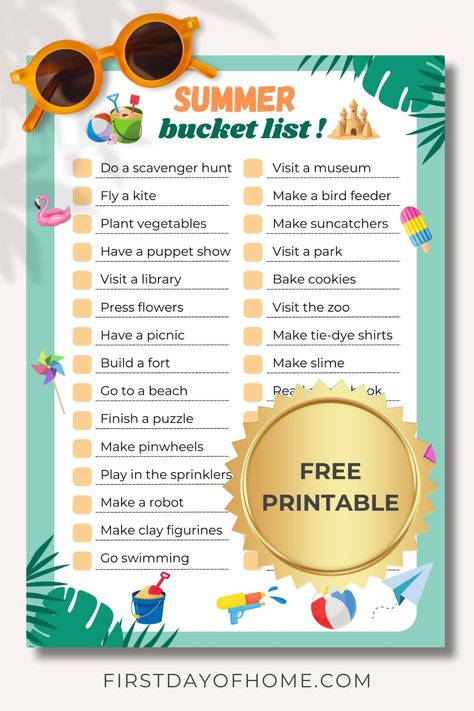 Entertain the kids with this ultimate summer bucket list, including links to project resources and an expanding list of activities, crafts and projects for kids! This list comes as a free printable too. Get your boredom busters today! #summerbucketlist #kidsactivities #kidscrafts #summercrafts #firstdayofhome Summer Bucket List For Kids, Kids Summer Bucket List, Ultimate Summer Bucket List, Creative Christmas Trees, Summer Crafts For Kids, List Of Activities, Summer Bucket List, Boredom Busters, Summer Bucket Lists