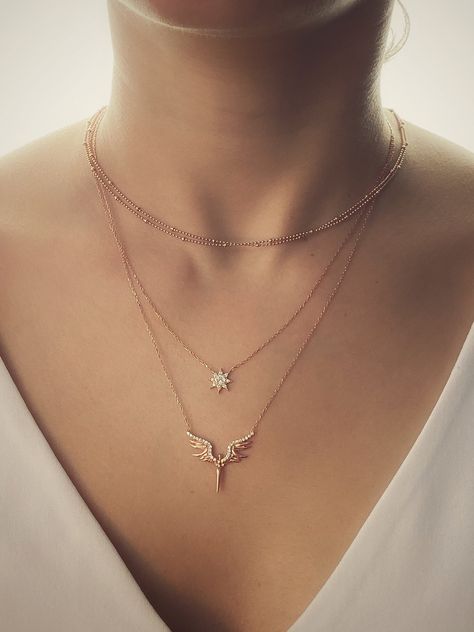 "Made with 925 sterling silver and plated in 18k gold, our timeless \"Angel Pendant Necklace with White Zircon\" is the perfect gift  ⭐️  Universally wearable, timelessly charming...Layer or wear individually ⭐️ ★ 18k Gold Plated on genuine 925 Sterling Silver ★ Rose Gold or Silver Finish Available, white cubic zirconia gemstone ★ Handmade item ★ Adjustable Chain, 16-18\" (40-45 cm) - Perfect for layering or wearing individually! ★ Designed in West London, handcrafted with love in iconic Grand Bazaar, Istanbul ★ JEWALINE jewellery comes in a beautifully designed complimentary Gift Box wrapped with rose gold ribbon, creating a beautiful present or keepsake - our packaging makes it ready to give as a gift! ★ Check out my Etsy store to find different colour variations, matching jewellery or m Angel Wings Necklace, Guardian Angel Necklace, Rose Gold Ribbon, Angel Pendant Necklace, Wings Necklace, Pretty Jewelry Necklaces, Gold Angel Wings, Angel Wing Necklace, Gold Angel