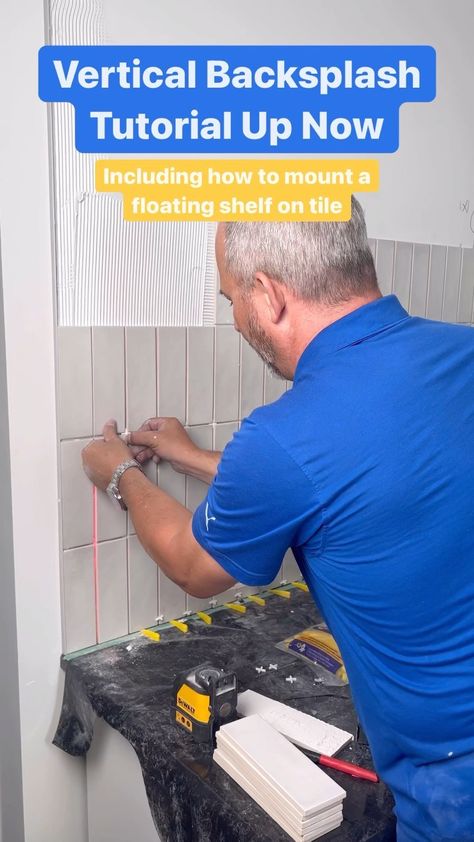 homerenovisiondiy on Instagram: I asked you in stories if I should go vertical or horizontal. I went with vertical even though most of you voted horizontal 😬😬 But hear… Vertical Subway Tile, Stacked Tile, Diy Tile Backsplash, Tile Diy, Diy Backsplash, Math About Me, Diy Tile, Bathroom Backsplash, Subway Tile