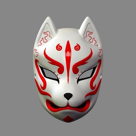 Fox Mask Template, Kitsune Cosplay, Ichigo Hollow Mask, Mascara Oni, Anbu Mask, Japanese Fox Mask, Japanese Fox, V Model, Kitsune Mask