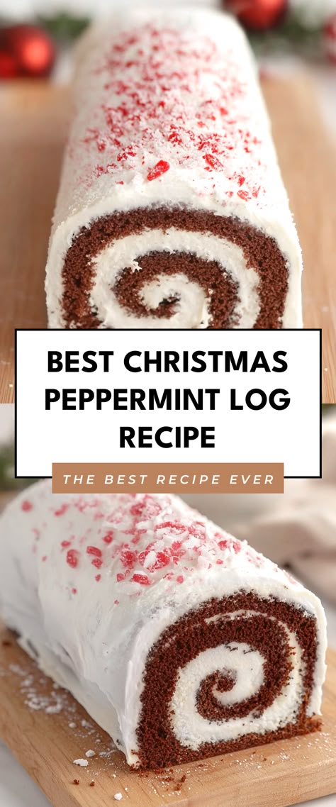 Image for Best Christmas Peppermint Log Recipe Yule Log Cake Christmas, Log Cake Christmas, Peppermint Roll, Christmas Bake Sale, Yule Log Cake Recipe, Work Desserts, Clematis Varieties, Christmas Cheesecake, Yule Log Cake