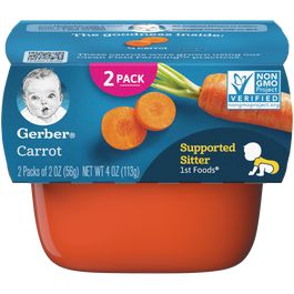 1st Foods Carrot Baby Food | Gerber Gerber Food, Baby Food Stage 1, Carrot Baby Food, Pea Baby Food, Carrot Baby, Starting Solids Baby, Baby Carrot Recipes, Caramelized Walnuts, Gerber Baby Food