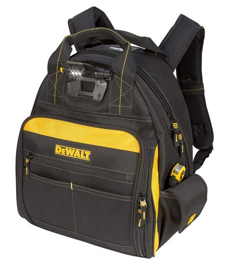 DEWALT Lighted Tool Backpack Bag Hvac Tool Bags, Electrician Tool Bag, Hvac Tools, Tool Backpack, Belt Storage, Dewalt Tools, Electrician Tools, Backpack Reviews, Tool Bags