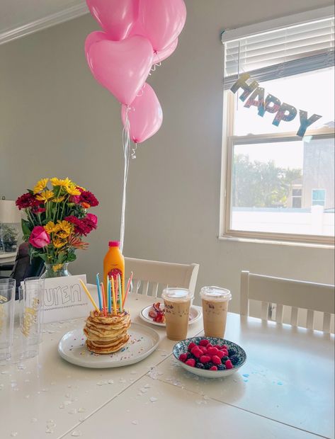 Small Birthday Get Together Ideas, Cute Birthday Setup At Home, May Birthday Aesthetic, Surprise Birthday Breakfast Ideas, Kid Birthday Morning Surprise, Hosting Set Up, Wholesome Birthday Ideas, Cute Birthday Breakfast, Kids Birthday Surprise Morning