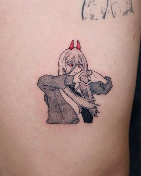 Kelly Lu on Instagram: "Happy chainsaw man day 👹 Power-chan for my coworker @baronart_juliet" Power Csm Tattoo, Chainsaw Man Power Tattoo, Power Tattoo For Men, Csm Tattoo, Kon Tattoo, Cute Anime Tattoos, Pochita Tattoo, Anime Sleeve Tattoo, Tattoo Ideas Anime