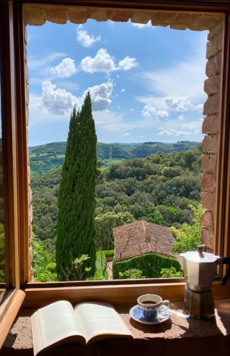 Neutral Bedroom Decor, Fantasy Places, Window View, Through The Window, Tuscany Italy, Cozy Cottage, Cozy Space, Little House, Something Beautiful